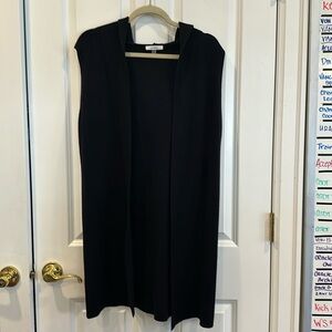 EUC Sioni Black Long Open Cardigan Sleeveless Sweater With Hood M